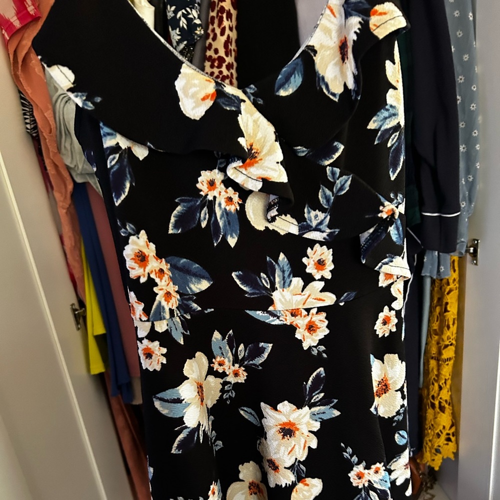 Black floral print flowy dress